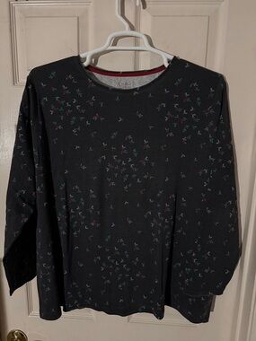 Croft & Barrow 3X Charcoal Long Sleeve Tee with Teal and Pink Floral Sprig Print